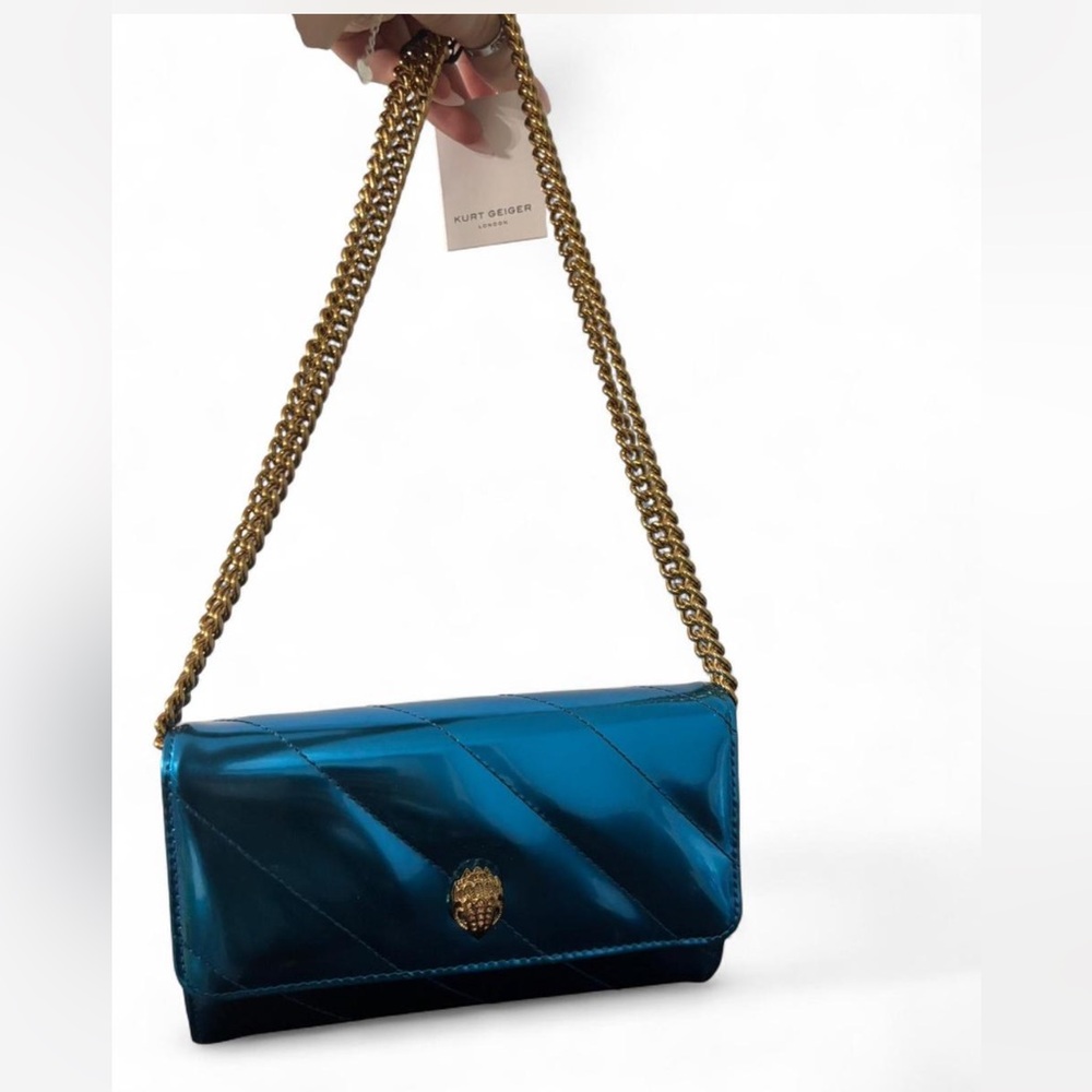 Kurt Geiger Blue and Gold Crossbody Bag with Chain Strap